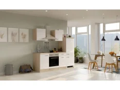 Flex-Well Exclusiv Küchenzeile Valero 220 cm Hochglanz Weiß - Sonoma Eiche