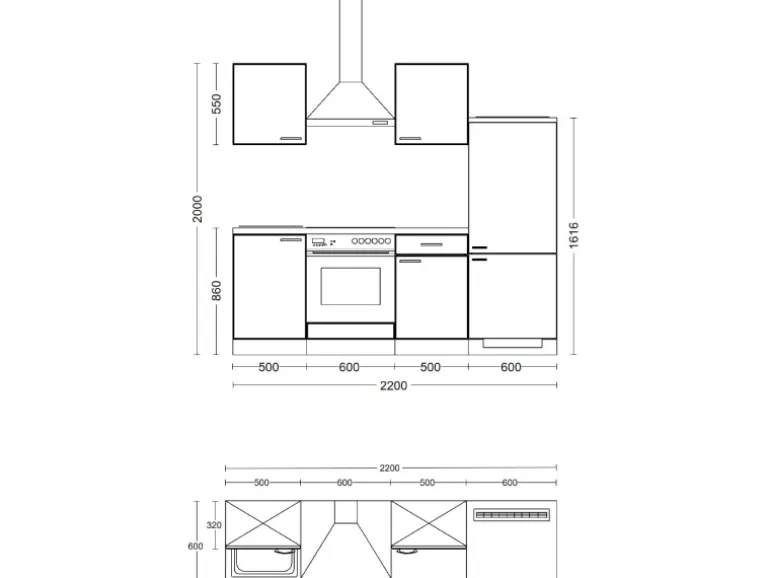 Flex-Well Exclusiv Küchenzeile Valero 220 cm Hochglanz Weiß - Sonoma Eiche