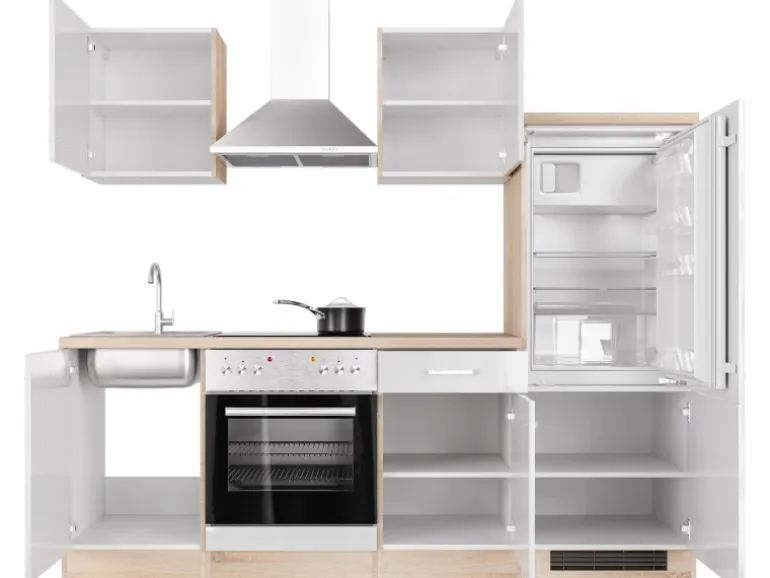 Flex-Well Exclusiv Küchenzeile Valero 220 cm Hochglanz Weiß - Sonoma Eiche