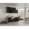 Flex-Well Exclusiv Küchenzeile Capri 220 cm Schwarz Matt-Endgrain Oak