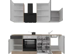 Flex-Well Exclusiv Küchenzeile Capri 220 cm Schwarz Matt-Endgrain Oak