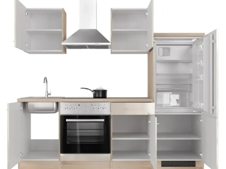 Flex-Well Exclusiv Küchenzeile Orlando 220 cm Kaschmir Glanz - Sonoma Eiche