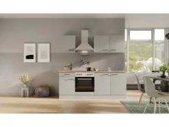 Flex-Well Exclusiv Küchenzeile 1601-036 Lund 210cm Lichtgrau glänzend -Rauchgrau