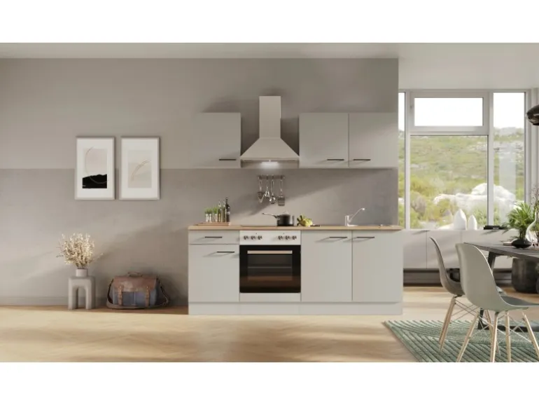 Flex-Well Exclusiv Küchenzeile 1601-036 Lund 210cm Lichtgrau glänzend -Rauchgrau
