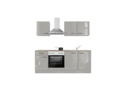 Flex-Well Exclusiv Küchenzeile 1601-036 Lund 210cm Lichtgrau glänzend -Rauchgrau