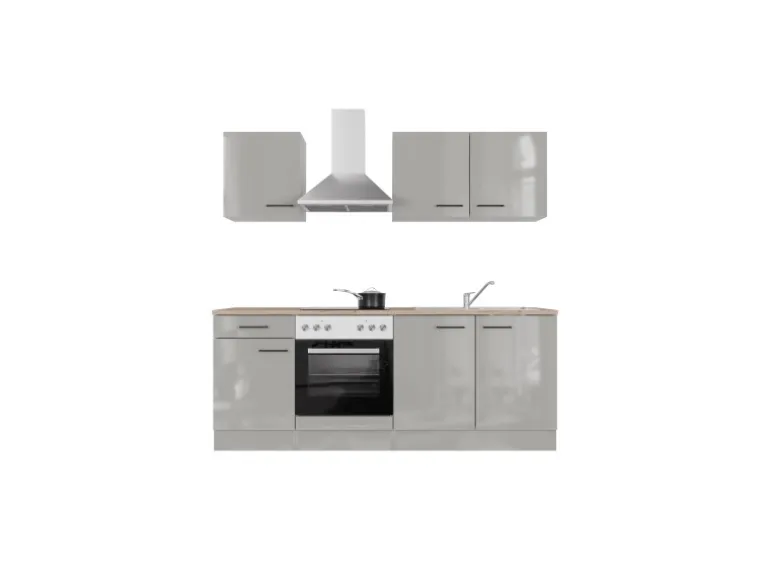 Flex-Well Exclusiv Küchenzeile 1601-036 Lund 210cm Lichtgrau glänzend -Rauchgrau