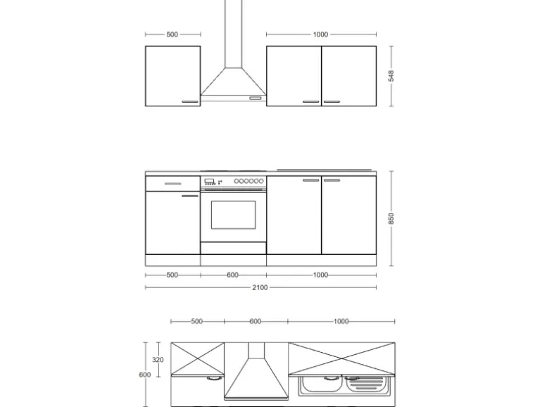 Flex-Well Exclusiv Küchenzeile 1601-036 Lund 210cm Lichtgrau glänzend -Rauchgrau