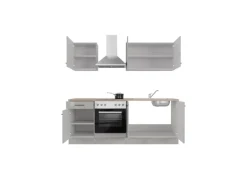 Flex-Well Exclusiv Küchenzeile 1601-036 Lund 210cm Lichtgrau glänzend -Rauchgrau