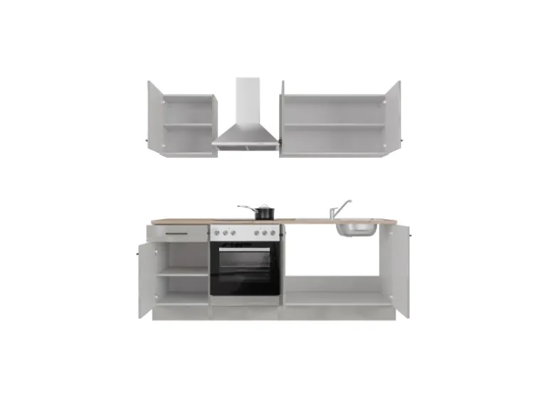 Flex-Well Exclusiv Küchenzeile 1601-036 Lund 210cm Lichtgrau glänzend -Rauchgrau