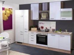 Flex-Well Exclusiv Küchenzeile Valero 310 cm Hochglanz Weiß - Sonoma Eiche