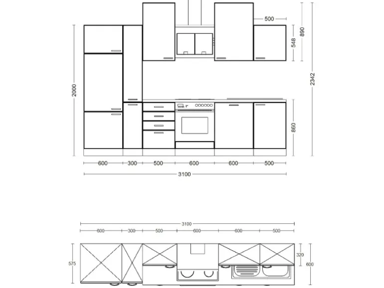 Flex-Well Exclusiv Küchenzeile Valero 310 cm Hochglanz Weiß - Sonoma Eiche