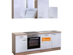 Flex-Well Exclusiv Küchenzeile Valero 220 cm Hochglanz Weiß-Sonoma Eiche