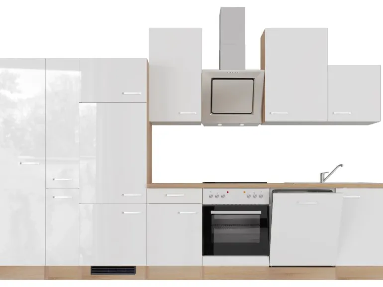Flex-Well Exclusiv Küchenzeile Valero 360 cm Hochglanz Weiß - Sonoma Eiche