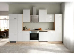 Flex-Well Exclusiv Küchenzeile Valero 360 cm Hochglanz Weiß - Sonoma Eiche