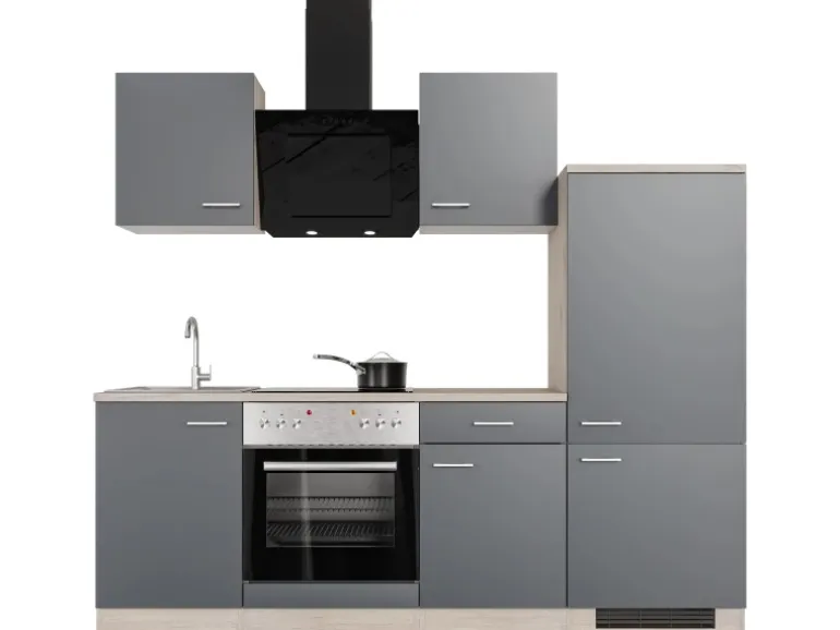 Flex-Well Exclusiv Küchenzeile Morena 220 cm Basaltgrau matt - San Remo Eiche