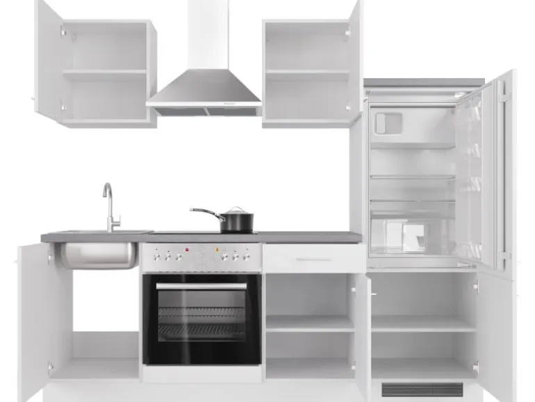 Flex-Well Exclusiv Küchenzeile Joelina 220 cm Weiß matt - Beton Grau