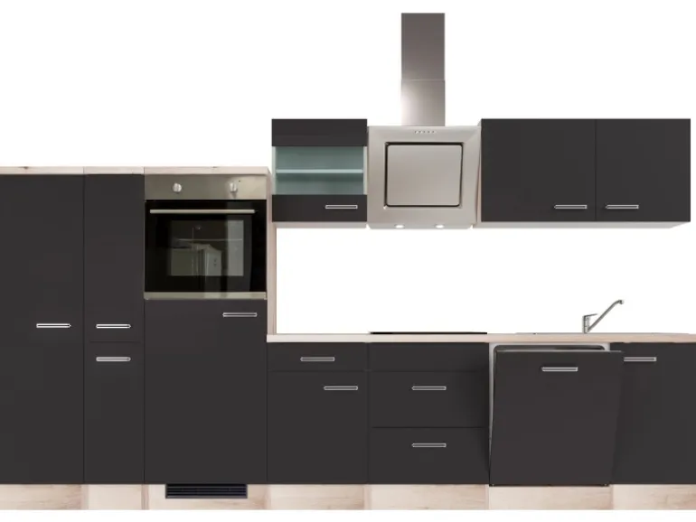 Flex-Well Exclusiv Küchenzeile Lara 360 cm Anthrazit - San Remo Eiche