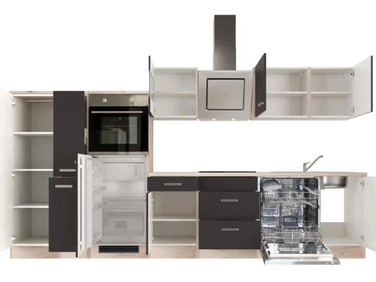Flex-Well Exclusiv Küchenzeile Lara 360 cm Anthrazit - San Remo Eiche