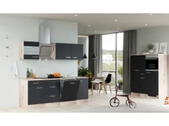 Flex-Well Exclusiv Küchenzeile Lara 360 cm Anthrazit - San Remo Eiche