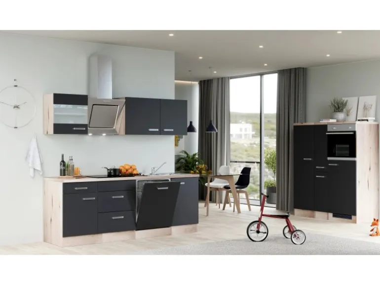 Flex-Well Exclusiv Küchenzeile Lara 360 cm Anthrazit - San Remo Eiche