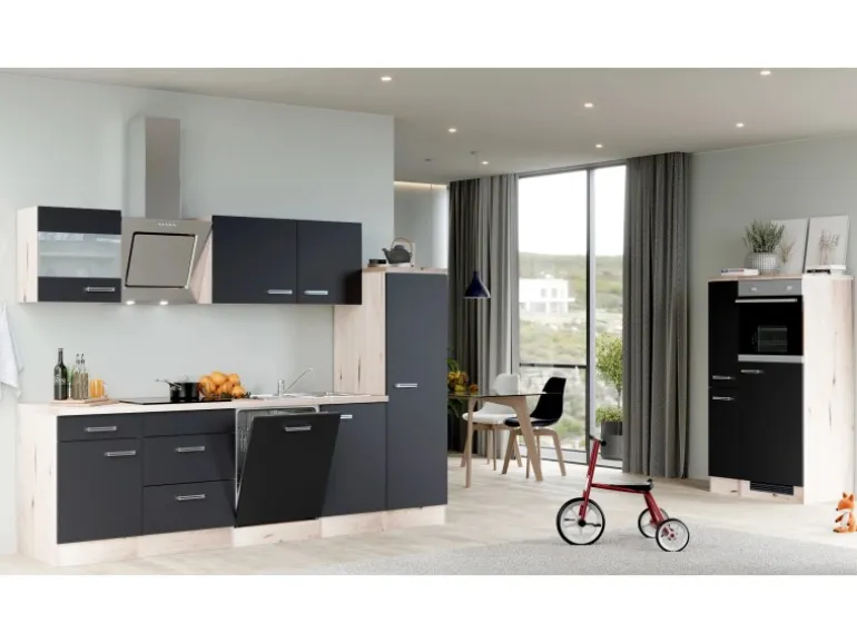 Flex-Well Exclusiv Küchenzeile Lara 360 cm Anthrazit - San Remo Eiche