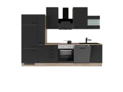 Flex-Well Exclusiv Küchenzeile Capri 310 cm Schwarz Matt-Endgrain Oak
