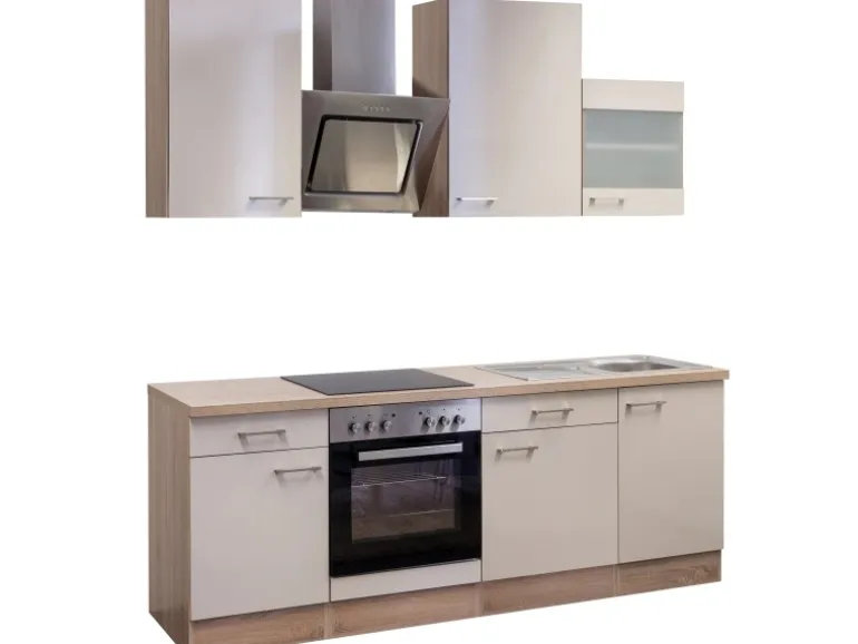 Flex-Well Exclusiv Küchenzeile Orlando 220 cm Kaschmir Glanz-Sonoma Eiche
