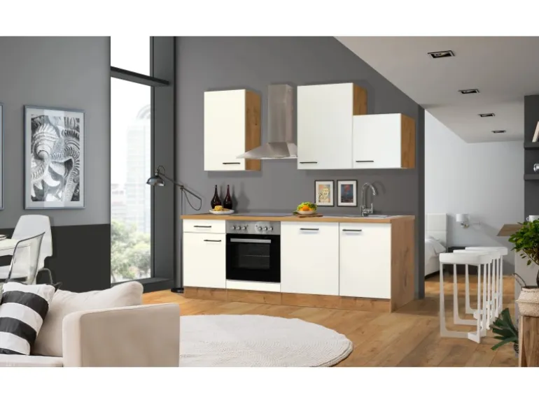Flex-Well Exclusiv Küchenzeile Vintea 220 cm Magnolia - Lancelot Oak