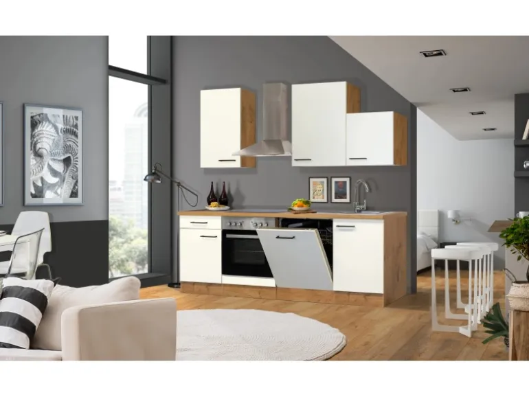Flex-Well Exclusiv Küchenzeile Vintea 220 cm Magnolia - Lancelot Oak