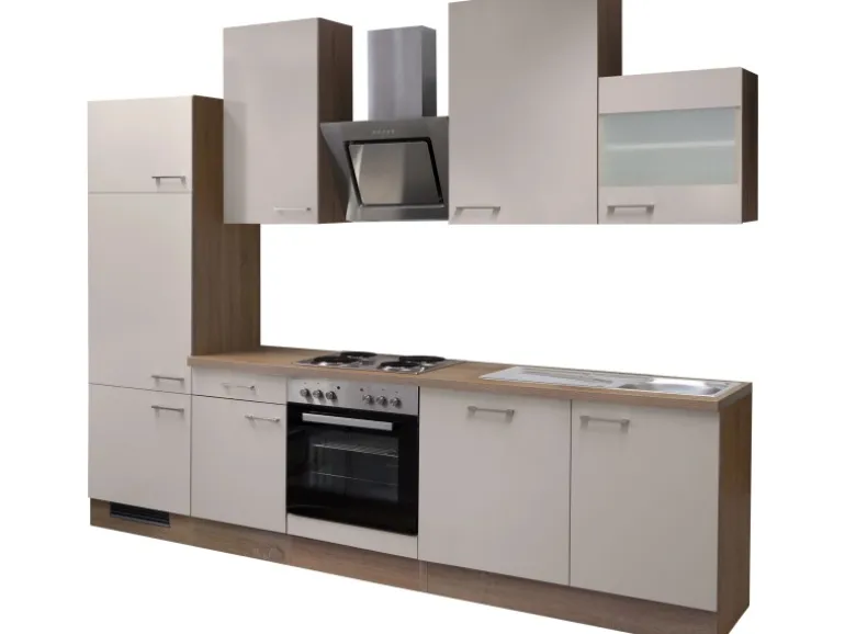 Flex-Well Exclusiv Küchenzeile Orlando 280 cm Kaschmir Glanz-Sonoma Eiche