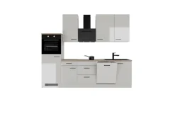 Flex-Well Exclusiv Küchenzeile Lund 280 cm Lichtgrau glänzend-Rauchgrau