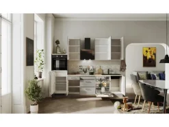 Flex-Well Exclusiv Küchenzeile Lund 280 cm Lichtgrau glänzend-Rauchgrau