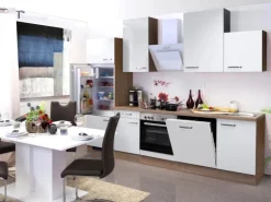 Flex-Well Exclusiv Küchenzeile Valero 280 cm Hochglanz Weiß-Sonoma Eiche