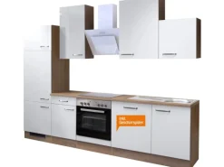Flex-Well Exclusiv Küchenzeile Valero 280 cm Hochglanz Weiß-Sonoma Eiche