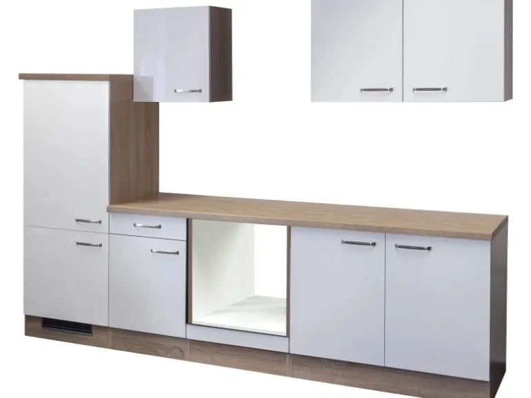 Flex-Well Exclusiv Küchenzeile Valero 270 cm ohne E-Geräte Hochglanz Weiß