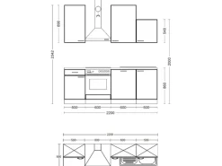 Flex-Well Exclusiv Küchenzeile Valero 220 cm Hochglanz Weiß - Sonoma Eiche