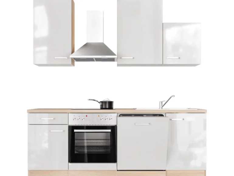 Flex-Well Exclusiv Küchenzeile Valero 220 cm Hochglanz Weiß - Sonoma Eiche