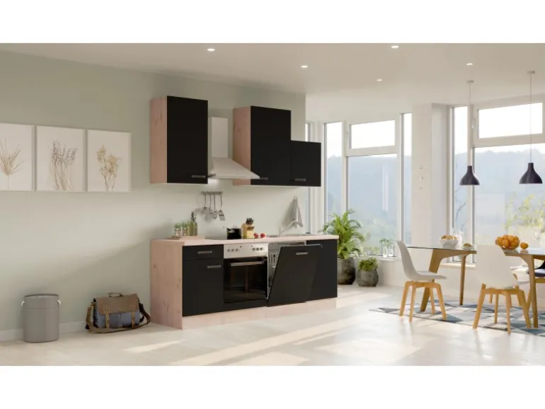 Flex-Well Exclusiv Küchenzeile Lara 220 cm Anthrazit - San Remo Eiche