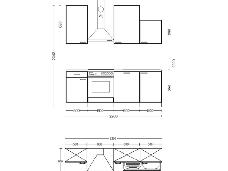 Flex-Well Exclusiv Küchenzeile Lara 220 cm Anthrazit - San Remo Eiche