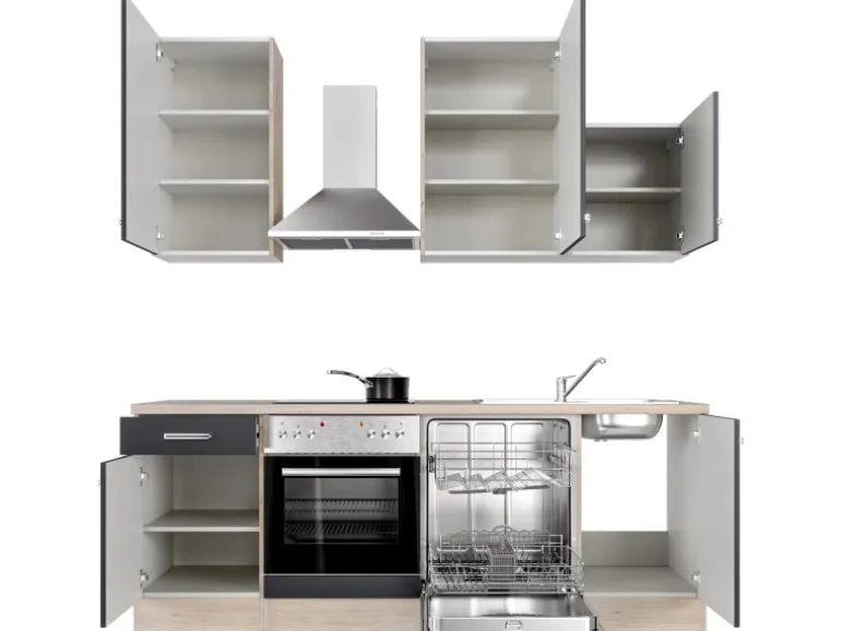 Flex-Well Exclusiv Küchenzeile Lara 220 cm Anthrazit - San Remo Eiche