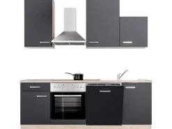 Flex-Well Exclusiv Küchenzeile Lara 220 cm Anthrazit - San Remo Eiche