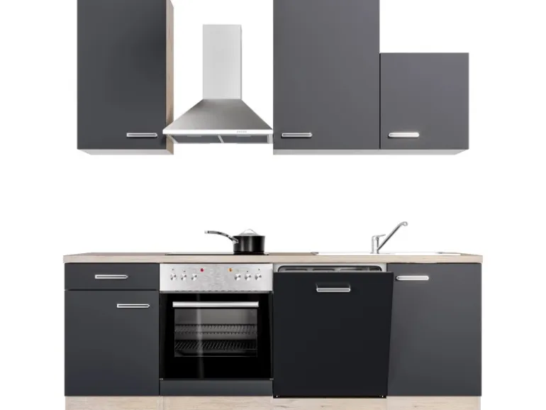 Flex-Well Exclusiv Küchenzeile Lara 220 cm Anthrazit - San Remo Eiche