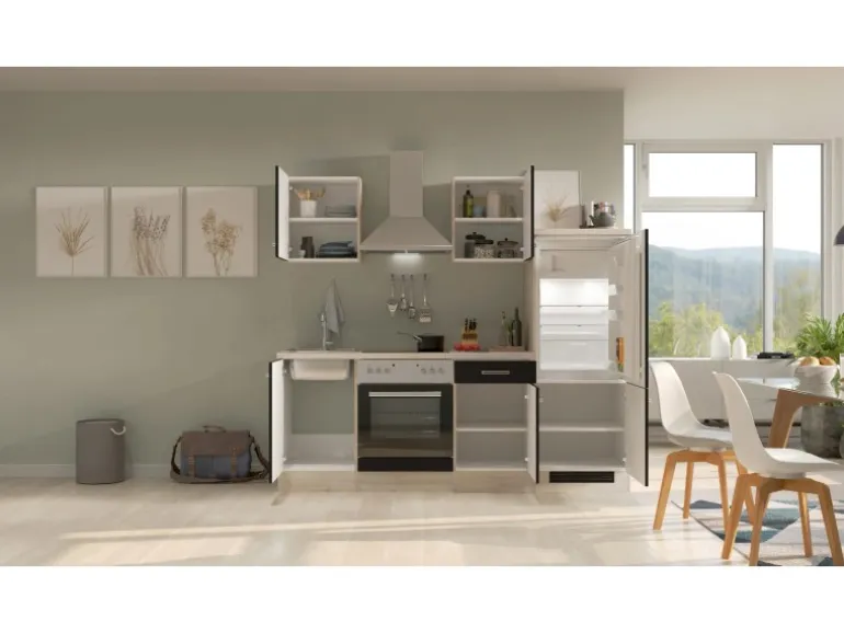 Flex-Well Exclusiv Küchenzeile Lara 220 cm Anthrazit - San Remo Eiche