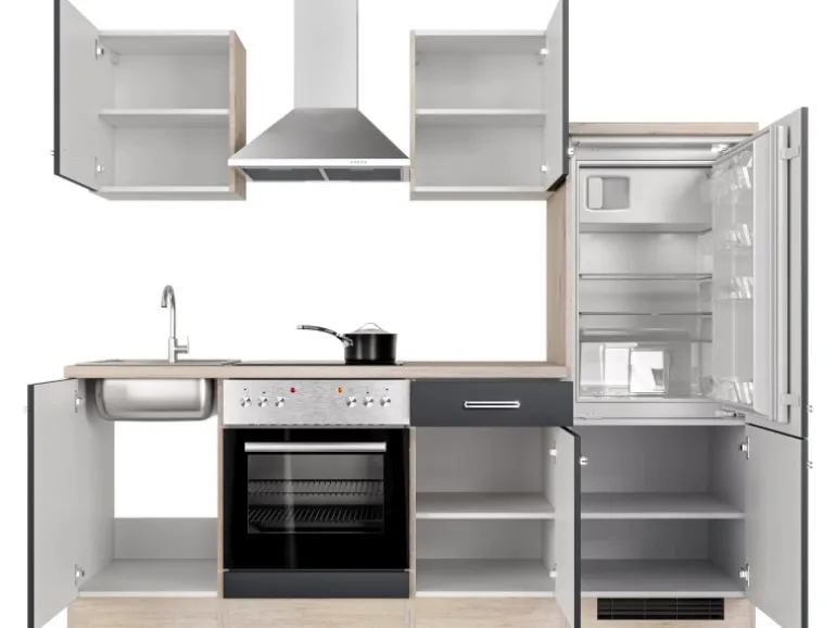 Flex-Well Exclusiv Küchenzeile Lara 220 cm Anthrazit - San Remo Eiche