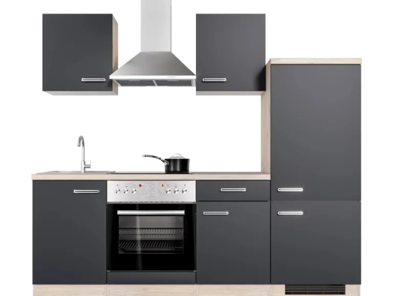 Flex-Well Exclusiv Küchenzeile Lara 220 cm Anthrazit - San Remo Eiche