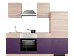 Flex-Well Exclusiv Küchenzeile Focus 220 cm Akazie - Aubergine