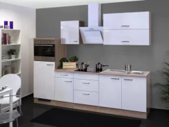 Flex-Well Exclusiv Küchenzeile Valero 270 cm Hochglanz Weiß-Sonoma Eiche NB