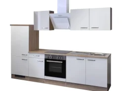 Flex-Well Exclusiv Küchenzeile Valero 270 cm Hochglanz Weiß-Sonoma Eiche
