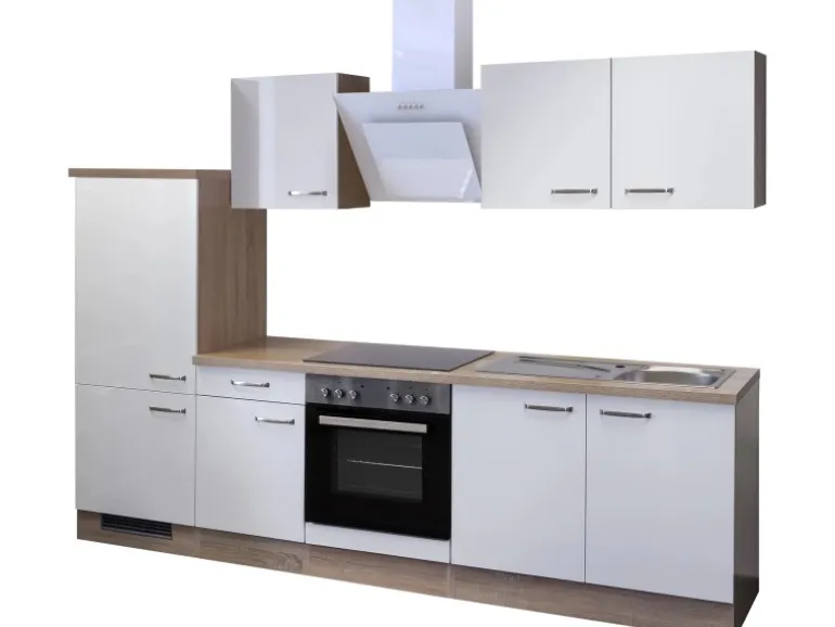 Flex-Well Exclusiv Küchenzeile Valero 270 cm Hochglanz Weiß-Sonoma Eiche