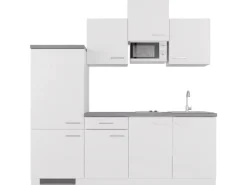 Flex-Well Exclusiv Küchenzeile Joelina 210 cm Weiß matt - Beton Grau
